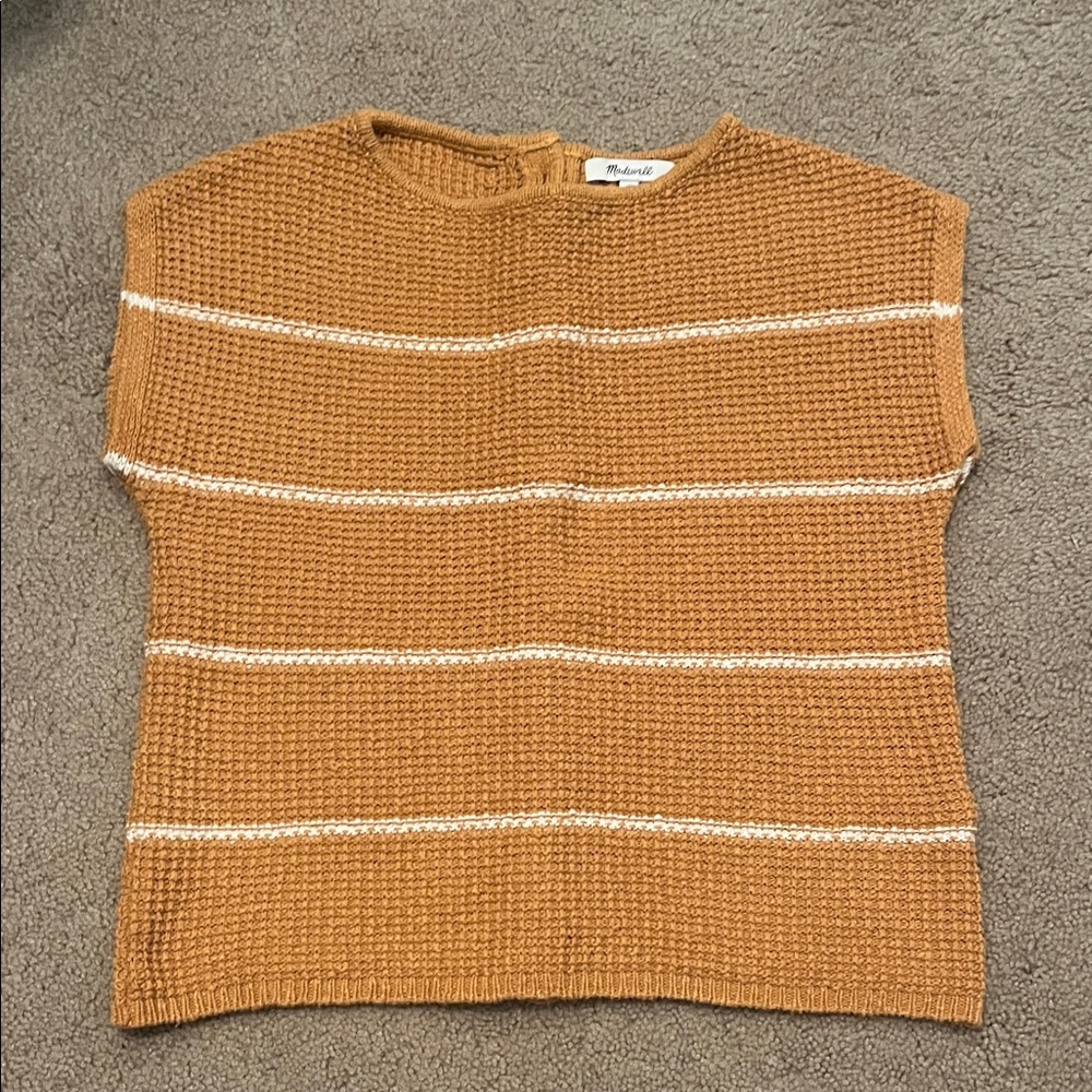 Madewell Women's Mustard and Cream Cap Sleeve Sweater